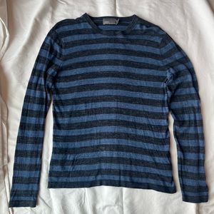 VINCE Mens Long Sleeve Shirt Part Wool/Cashmere Blue and Black Stripe